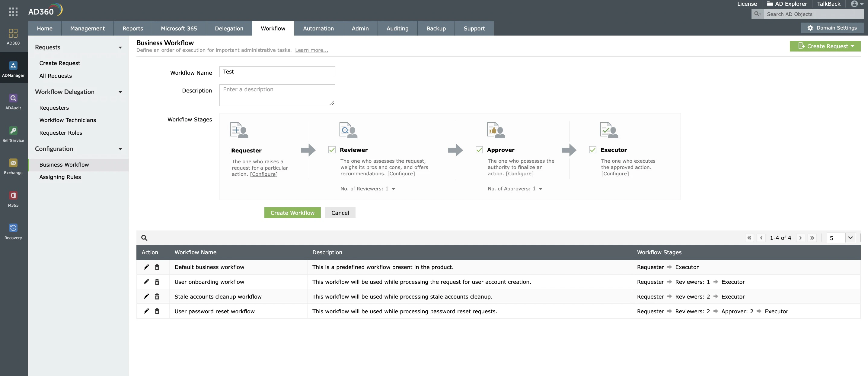 screenshot of ManageEngine AD360